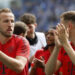 Harry Kane (left) scored in the 86th minute, tapping in from close range for his 26th league goal of the season, as he celebrated winning the first major trophy of his career with this season’s Bundesliga title