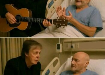 No one expected to see Paul McCartney quietly walking down the stark hospital corridor, but there he was — carrying a small bouquet of daisies and his guitar — coming to visit his dear friend Phil Collins, who has been recovering from serious health complications. Witnesses described how the former Beatle paused at the doorway for a moment, taking in the sight of Phil resting in bed, before entering with a gentle smile and saying softly, “Hey mate, thought I’d bring a little music with me.” He placed the flowers on the table, pulled up a chair, and took Phil’s hand, the two of them sharing quiet words and bittersweet laughter as they reminisced about decades of friendship, wild tours, and surviving the madness of fame together. Then, in a moment that left everyone in the room silent, Paul picked up his guitar and began to play “Yesterday,” his timeworn voice carrying each lyric like a prayer. Phil, visibly frail but deeply moved, closed his eyes and mouthed the words, tears slipping down his face, while nurses and family members watched from the doorway, one later saying, “It felt like witnessing two old friends speak the only language they’ve ever truly needed — music.”FULL VIDEO BELOW